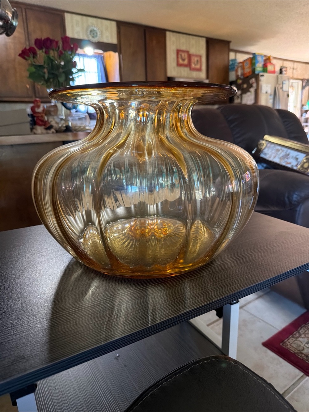 Murano Amber Ribbed Bulb Vase